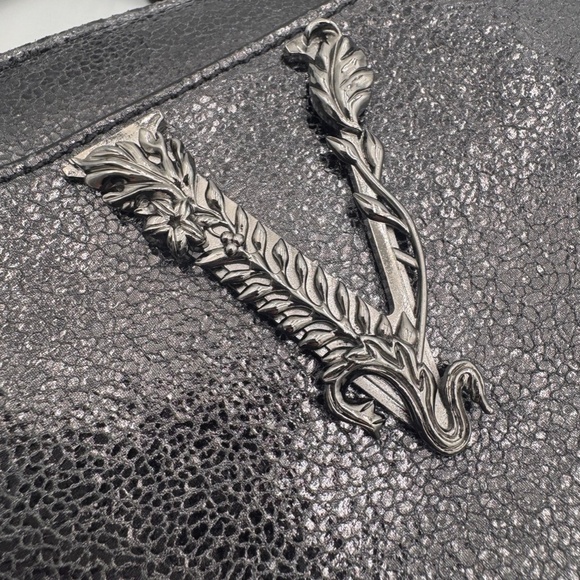 VERSACE Metallic Calfskin Virtus Small Bowling Bag Grey - Picture 7 of 10